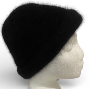 Angora Rabbit Hair Black Hat Women’s Soft Knit BeanieMade in Italy